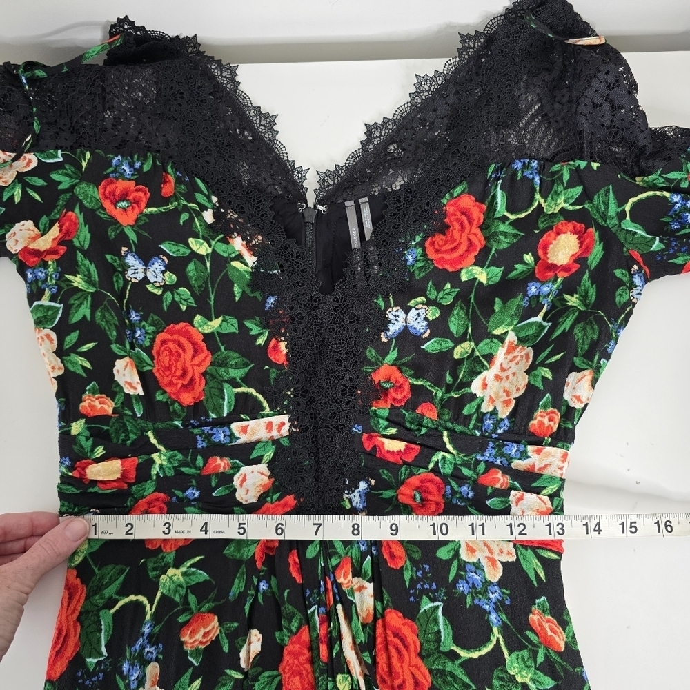 By Anthropologie Lacy V Neck Floral Mini Dress Long Sleeves Size 8 Romantic - Picture 12 of 16